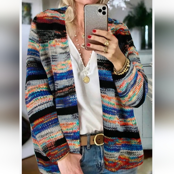 womens rainbow cardigan sweater long sleeve - Picture 1 of 7